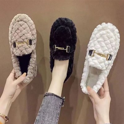 Autumn Winter Women Fashion Solid Color Plush Warm Loafers