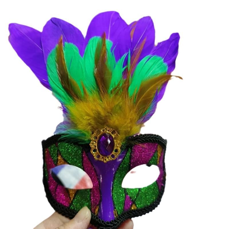 Mardi Gras Purple Green Feather Party Mask