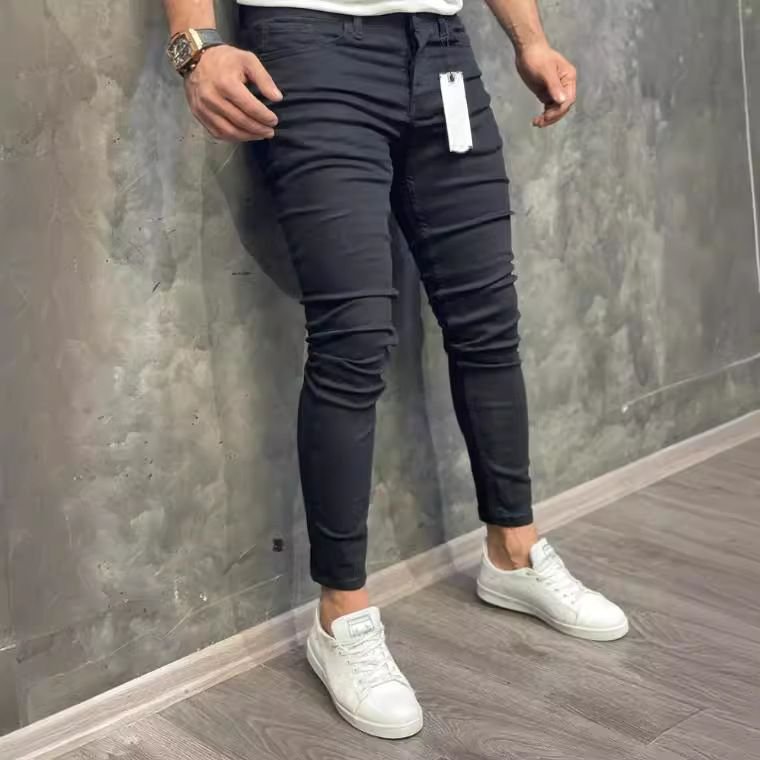 Men Fashion Casual Basic Solid Color Tight Stretch Jeans