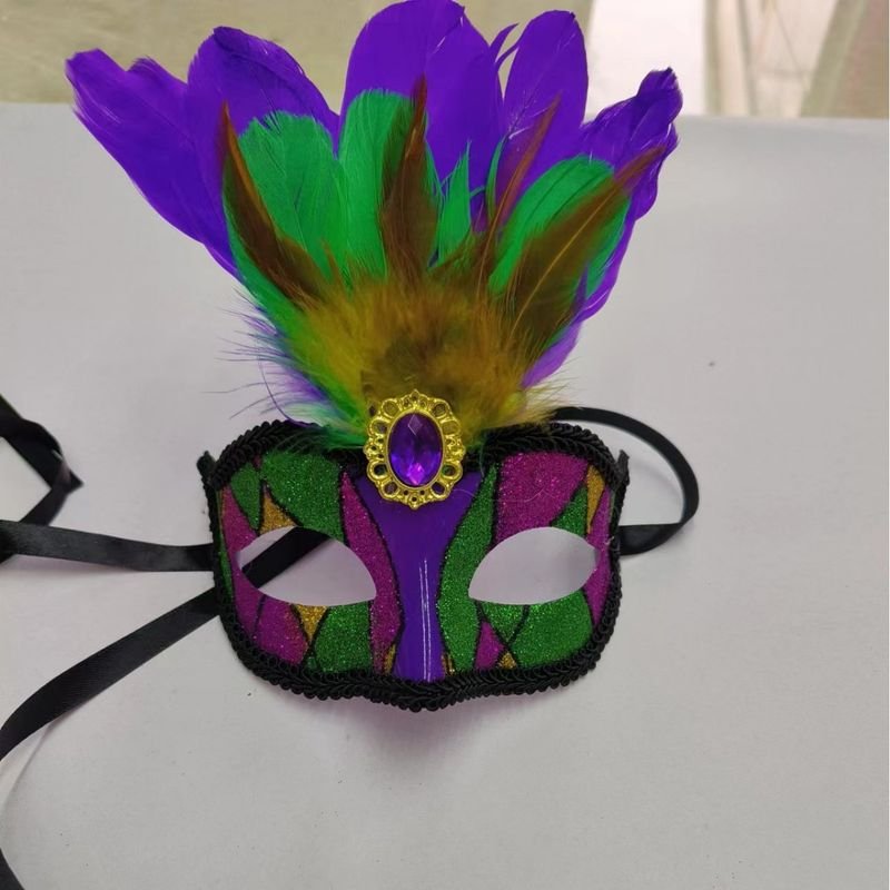 Mardi Gras Purple Green Feather Party Mask