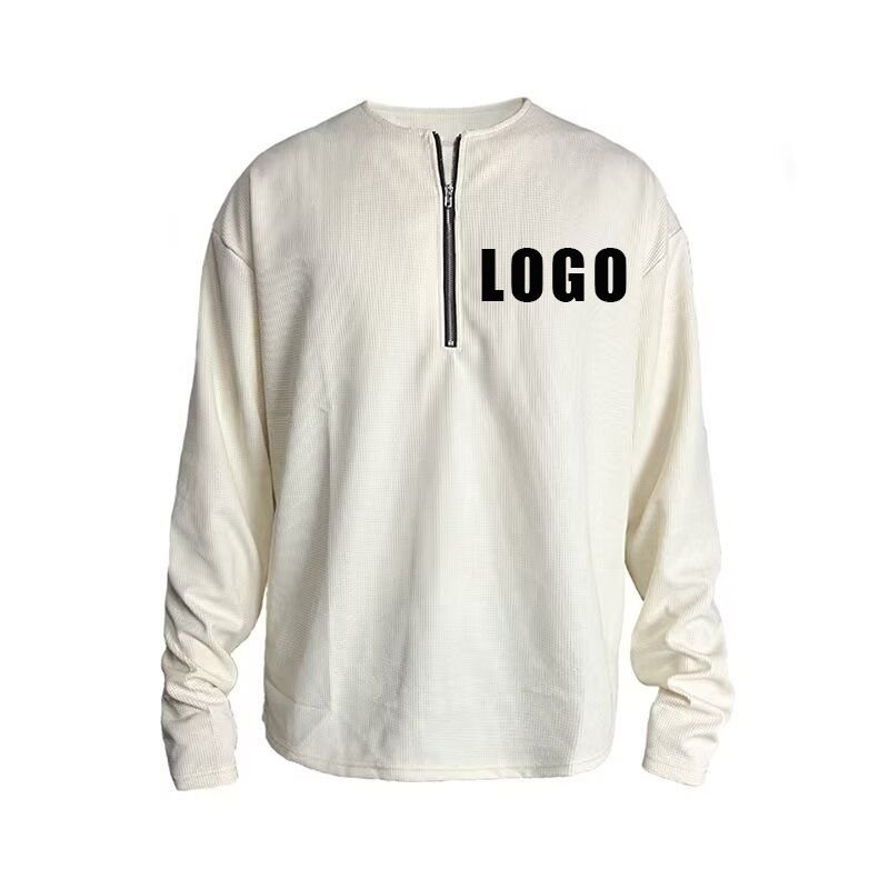 Men Casual Solid Color Crew Neck Half Zipper Sweatshirt Custom