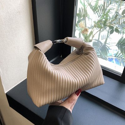 Summer Women Solid Color Stripe PU Handle Shoulder Bag