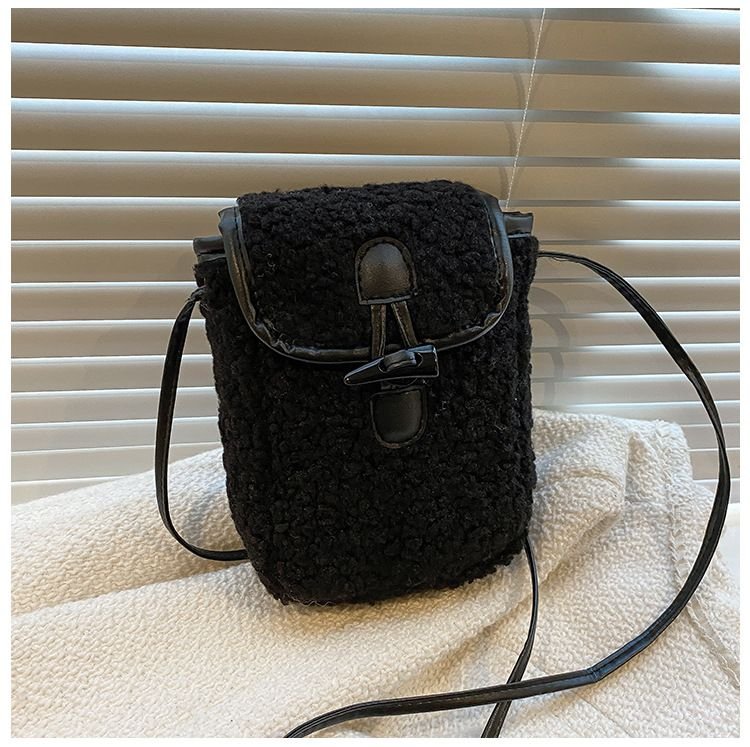 Autumn Winter Women Fashion Cute Lamb Plush Crossbody Phone Bag