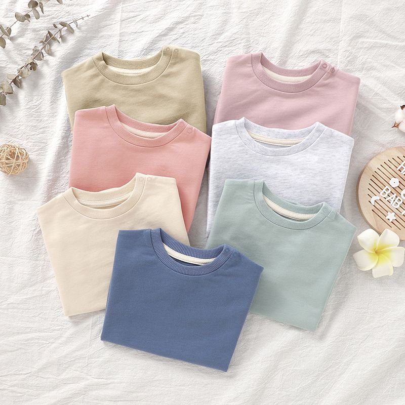 Spring Baby Girl Kids Organic Cotton Sweatshirt Custom Solid Color Bodysuit