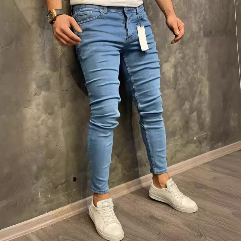 Men Fashion Casual Basic Solid Color Tight Stretch Jeans