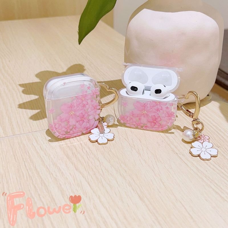 Women Fashion Transparent Cherry Blossom Apple Bluetooth Headset Protective Case