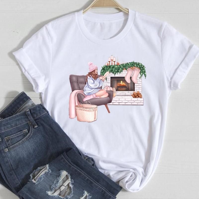 Happy Christmas Crewneck Letter Short-Sleeved Women Loose T-Shirt