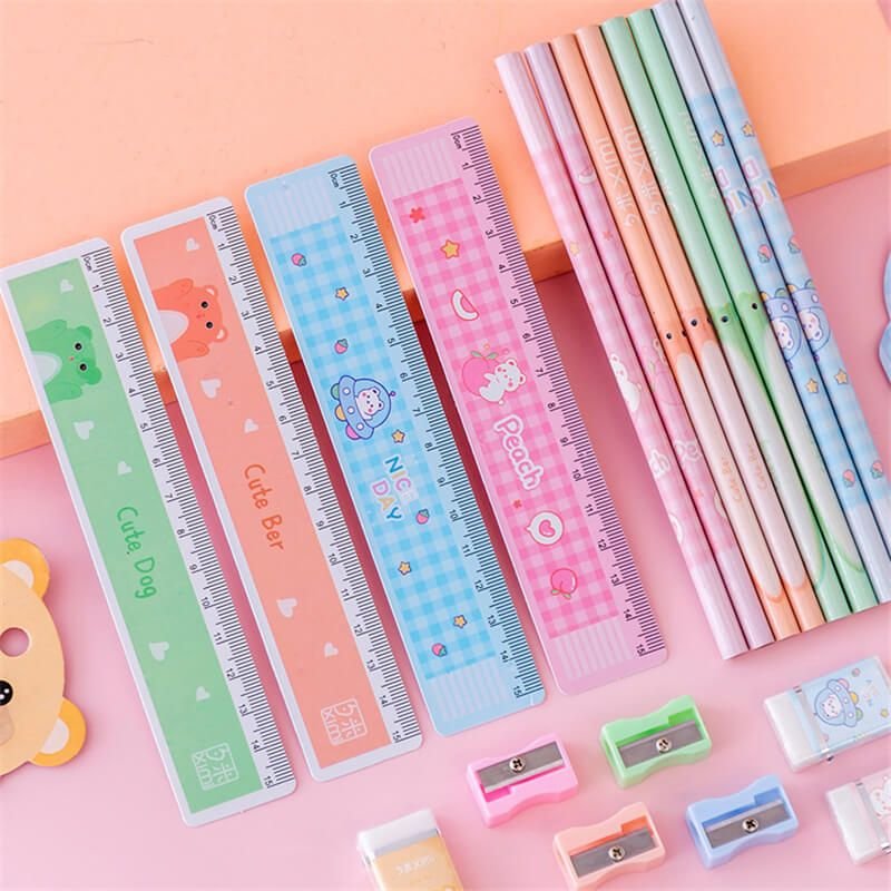 Cartoon Ruler Eraser Sharpener And Pencil Set