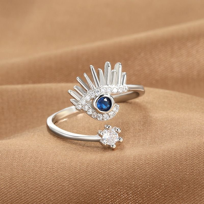 Women Simple Devil Eye Rhinestone Opening Ring