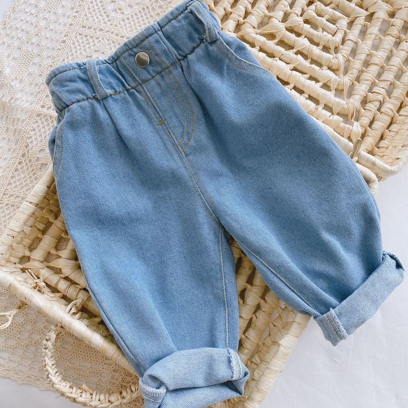 Baby Simple Solid Color Casual High Waist Denim Pants