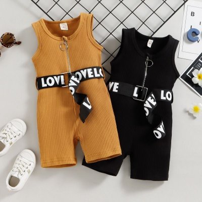 Children Kids Baby Fashion Sleeveless Zip Belt Jumpsuit