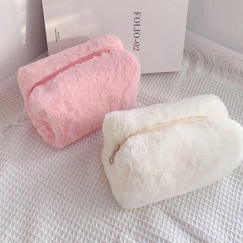 Women Cute Large Capacity Portable Plush Toiletry Storage Cosmetic Bag