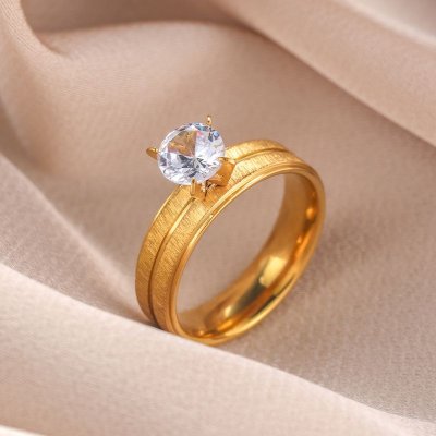 Women Simple Fashion Stainless Steel Rhinestone Ring