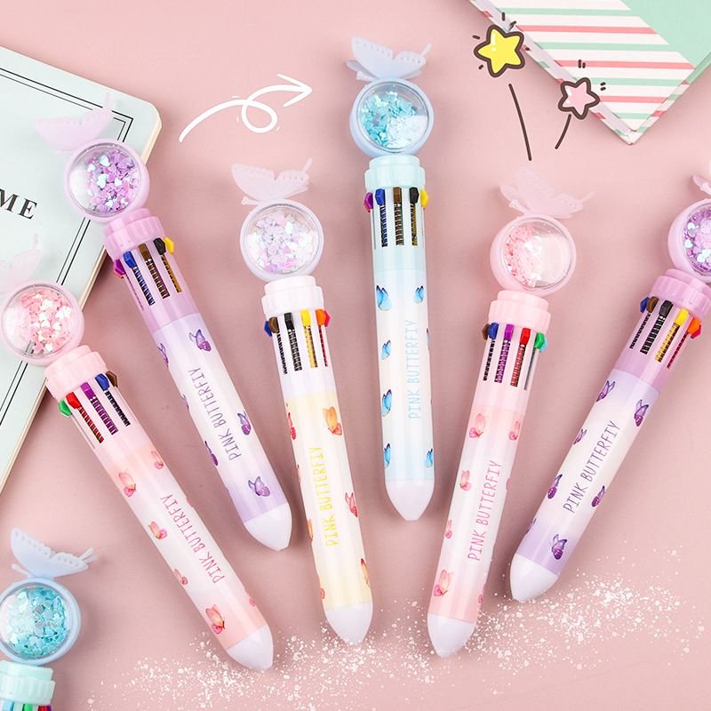 Cartoon Creative Cute 10 Color Butterfly Press Ballpoint Pen