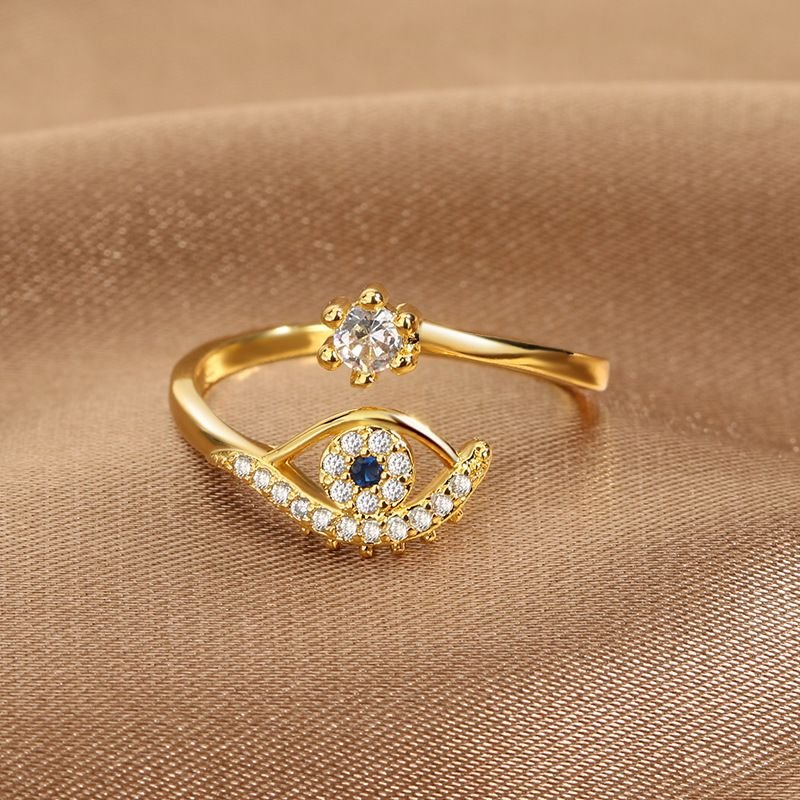 Women Simple Devil Eye Rhinestone Opening Ring