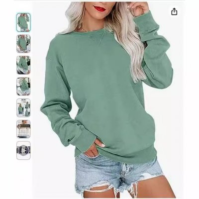 Women Fashion Casual Solid Color Round Neck Long Sleeve Sweatshirt