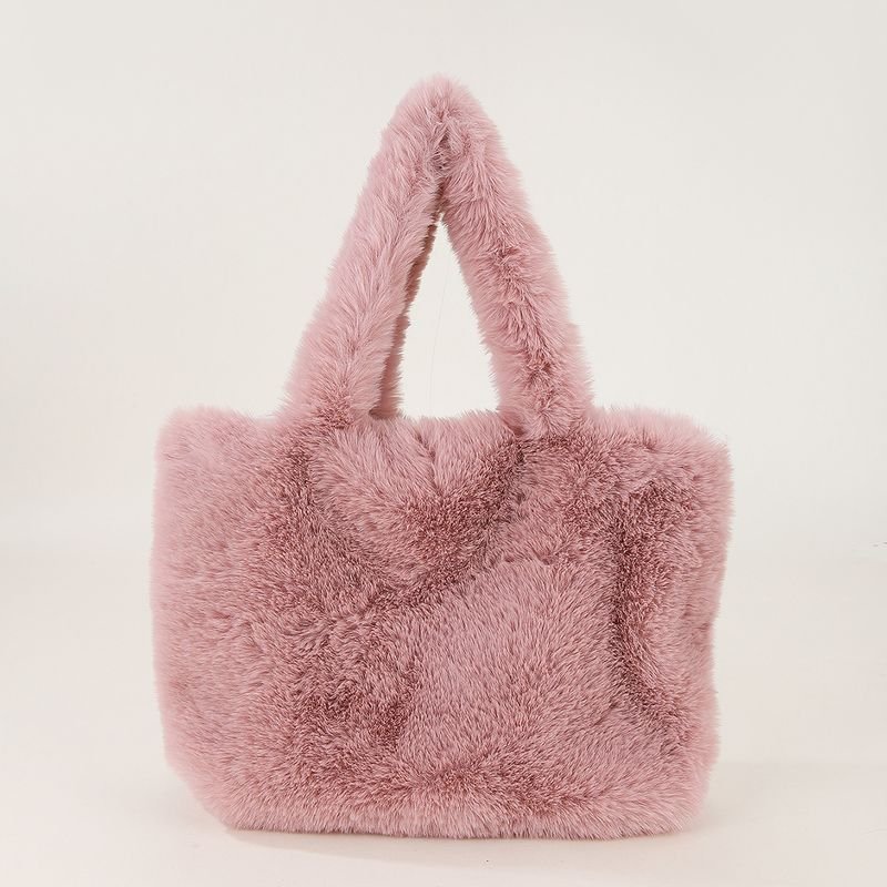 Women Fashion Solid Color Plush Square Handle Bag