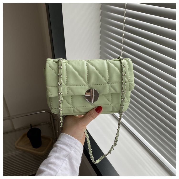 Women Fashion Solid Color Diamond Flap Square Chain Crossbody Bag