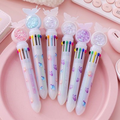 Cartoon Cute Sequins Butterfly 10 Color Ballpoint Pen Student Stationery