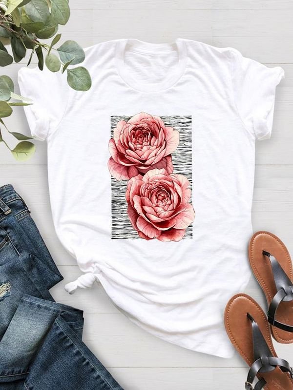 Leopard Letter Printed Women Short-Sleeved T-Shirt